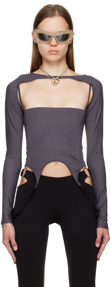 Crop Top Miaou Miaou Phoenix Cutout Long Sleeve T-Shirt Šedá | 7043TKCHL, 0