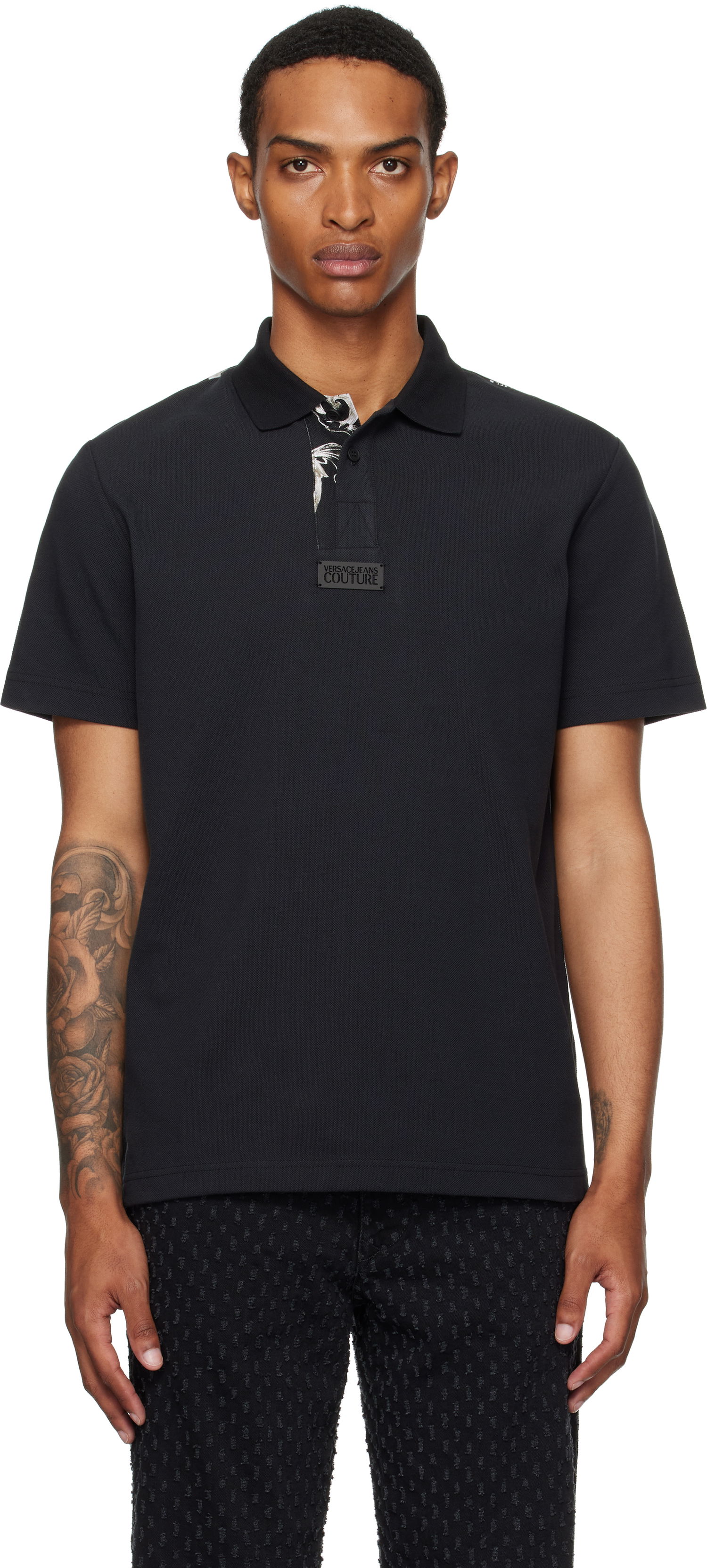 Polo tričko Versace Versace Jeans Couture Outline Barocco Polo Čierna | E78GAG627_EJ0003, 0