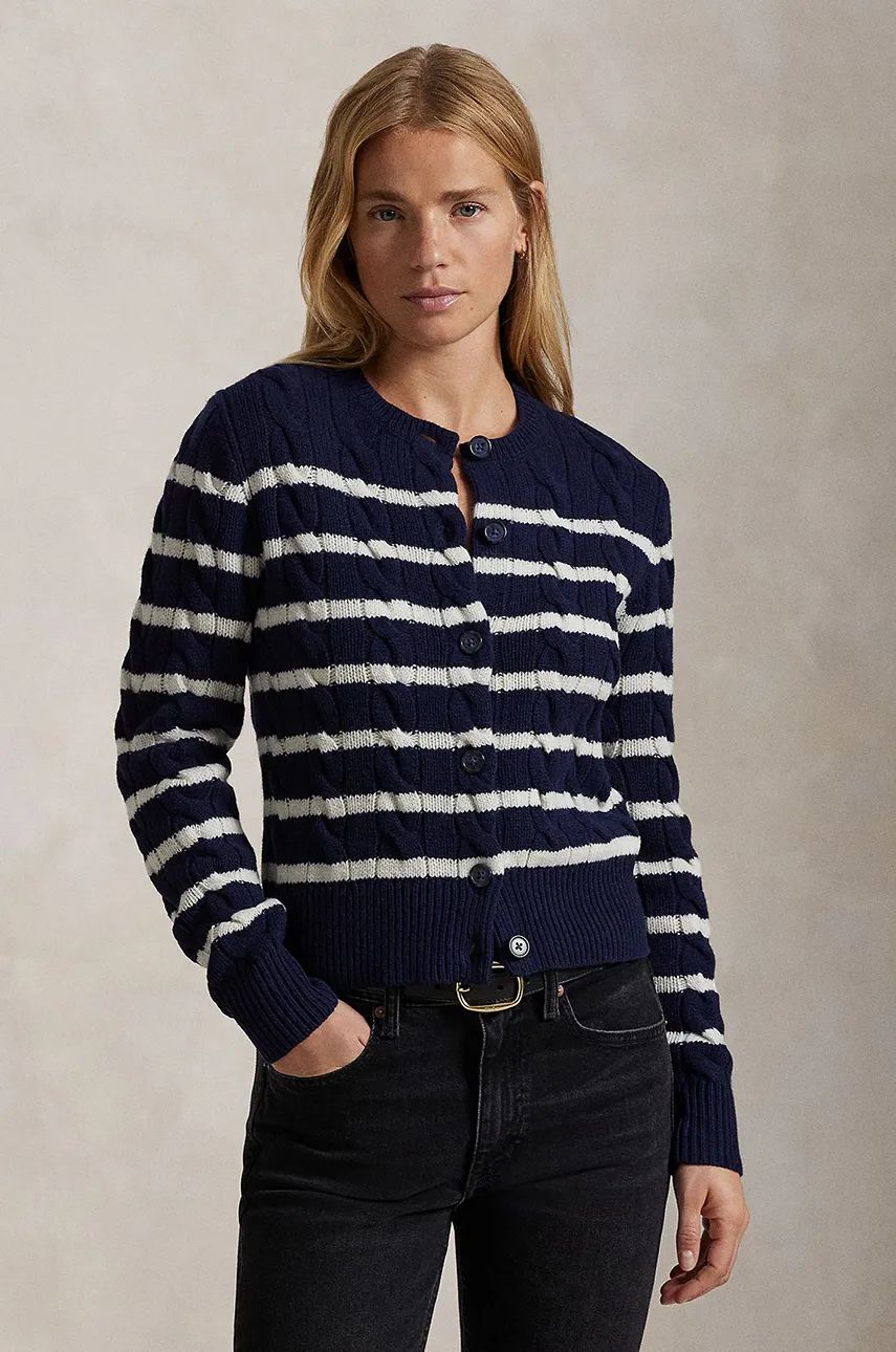 Sveter Polo by Ralph Lauren Navy Blue & White Striped Cardigan Modrá | 211947909, 0