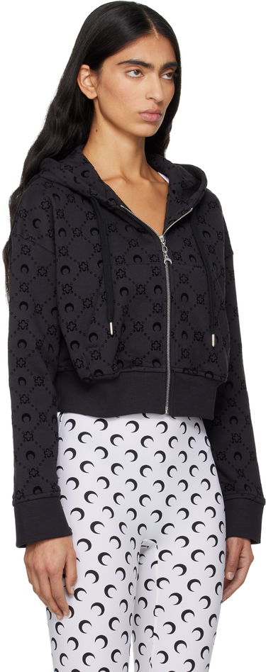Mikina Marine Serre Marine Serre Moonogram Flocked Fleece Cropped Zipped Hoodie Čierna | WST019ACJER0089, 1