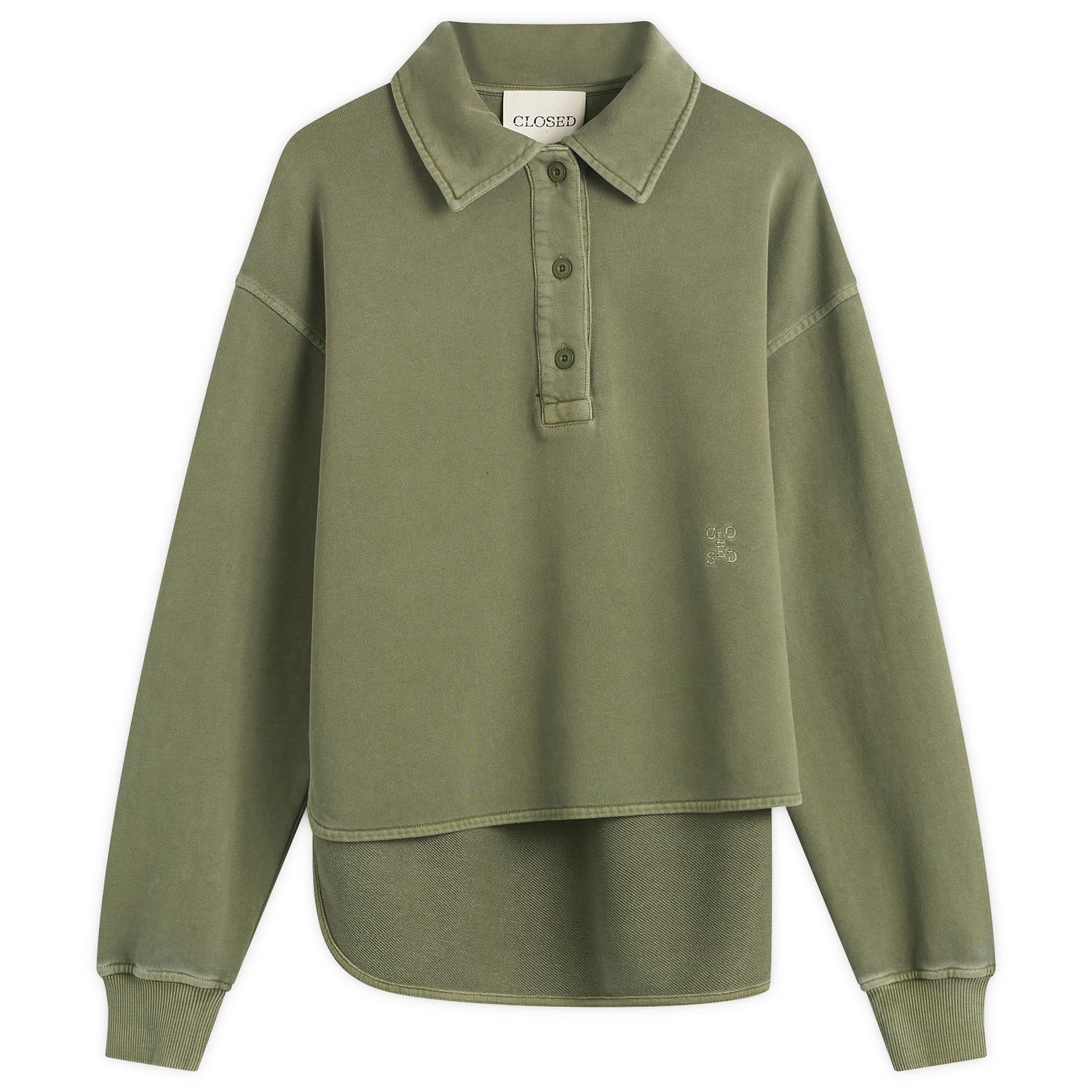 Mikina CLOSED Long Sleeve Polo Sweatshirt with Layered Hem Zelené | C95667-47V-13-657, 1