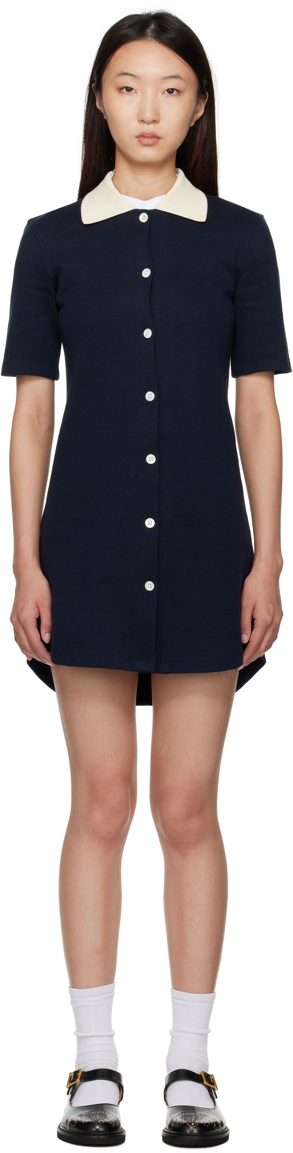 Šaty Thom Browne Thom Browne Double Face Knit Polo Minidress Navy | FJD129A-J0223, 0
