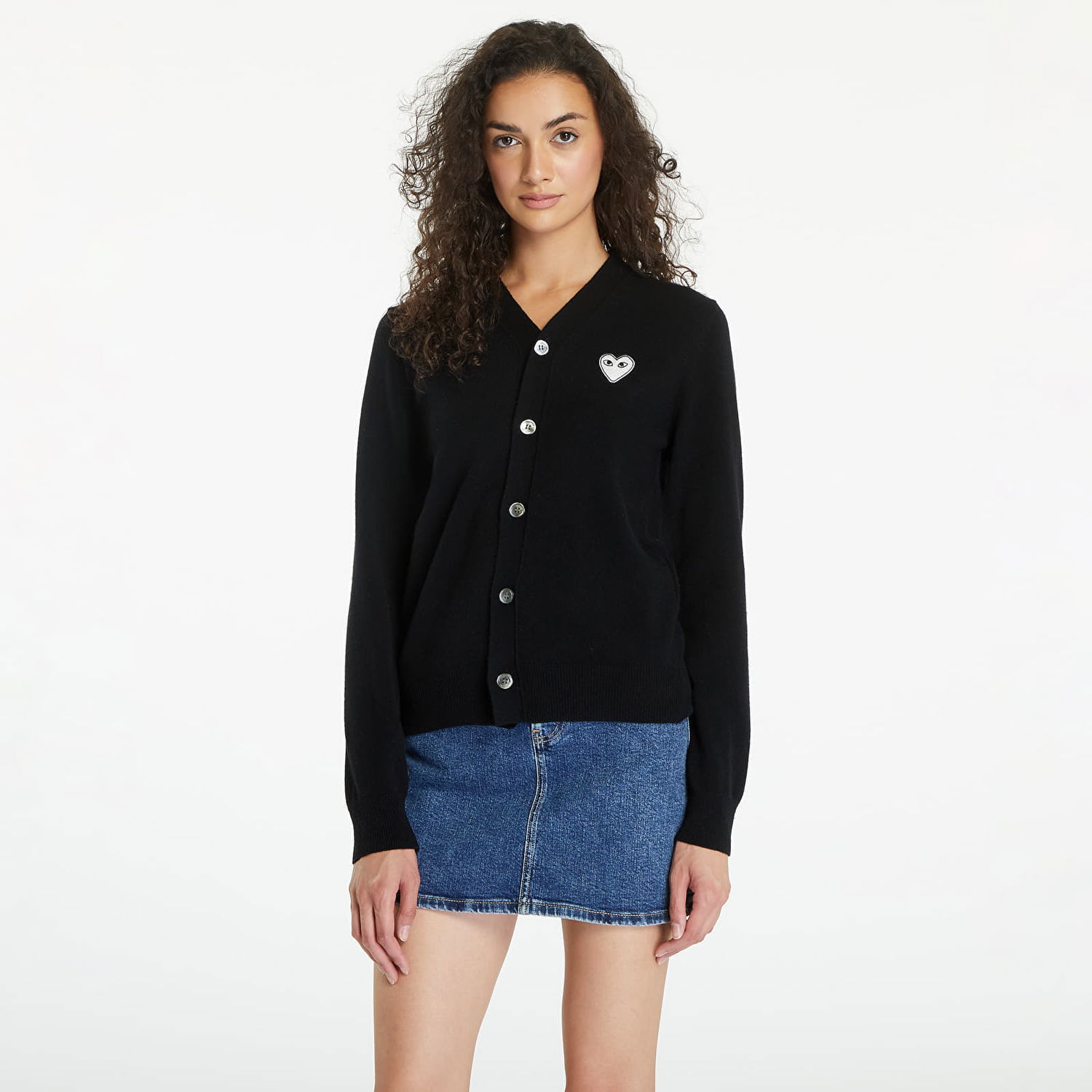Sveter Comme des Garçons PLAY V-Neck Emblem Knit Cardigan UNISEX Black Čierna | AX-N062 BLACK, 0