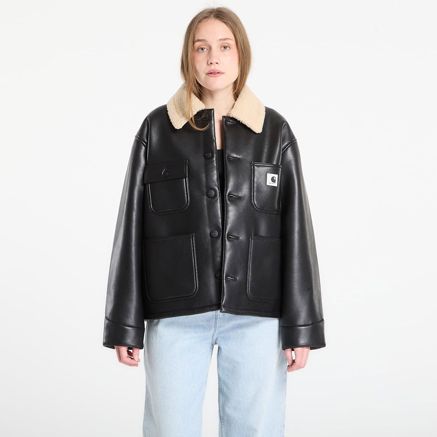 Kabáty Carhartt WIP Shepton OG Michigan Faux Leather Shearling Collar Coat Čierna | I035975.1LMXX, 0