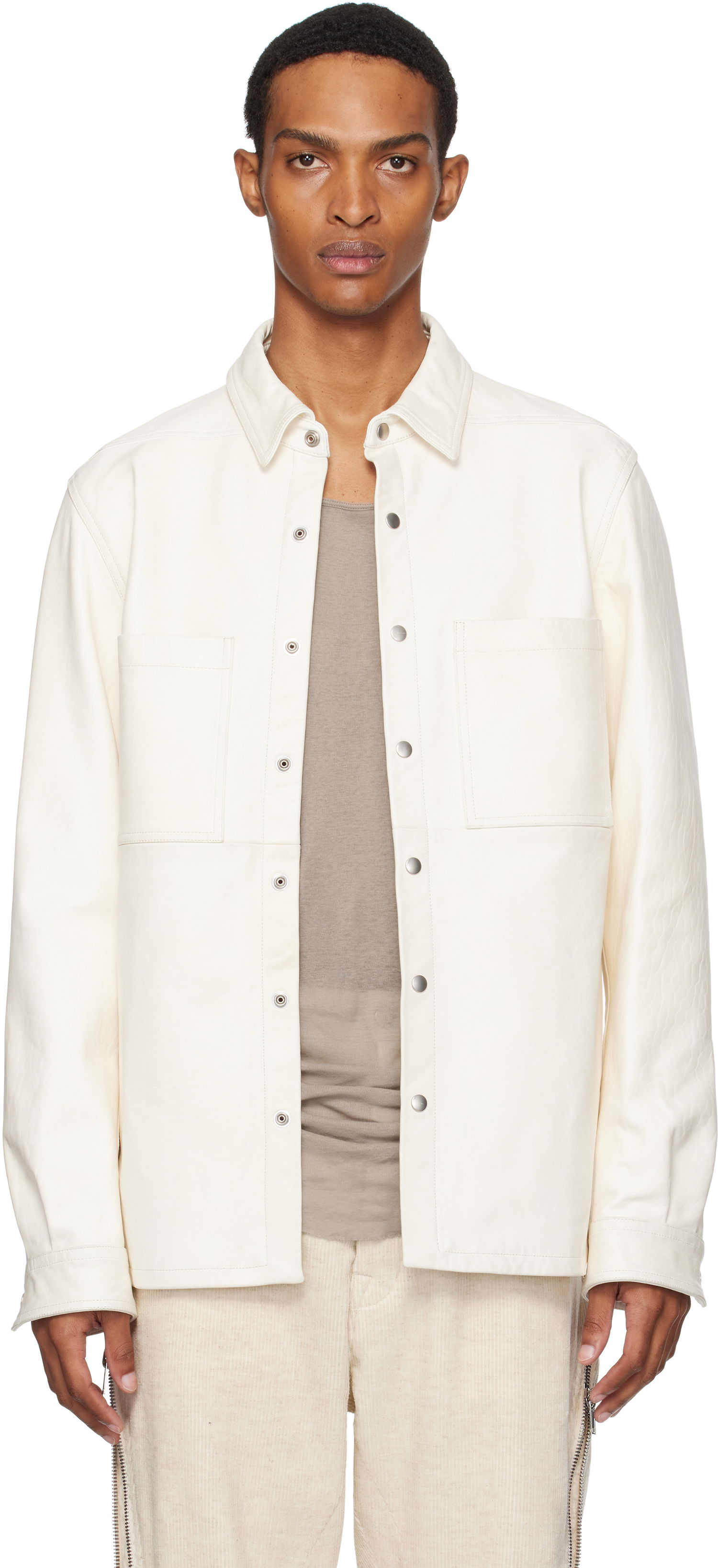 Bunda Rick Owens Rick Owens Concordians Leather Overshirt Biela | RU02E1744 LBH, 0
