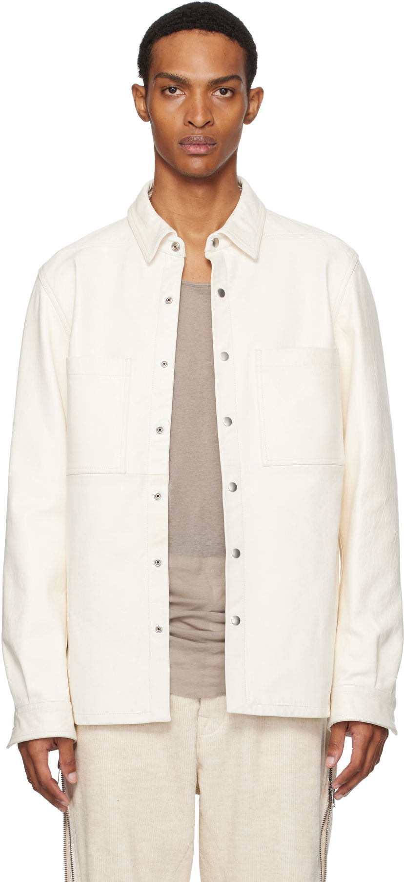 Bunda Rick Owens Rick Owens Concordians Leather Overshirt Biela | RU02E1744 LBH