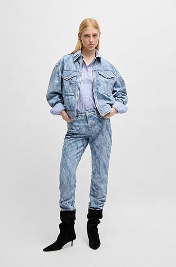 Džínsy BOSS Slim-Fit Laser-Patterned Jeans Modrá | 50529986, 1