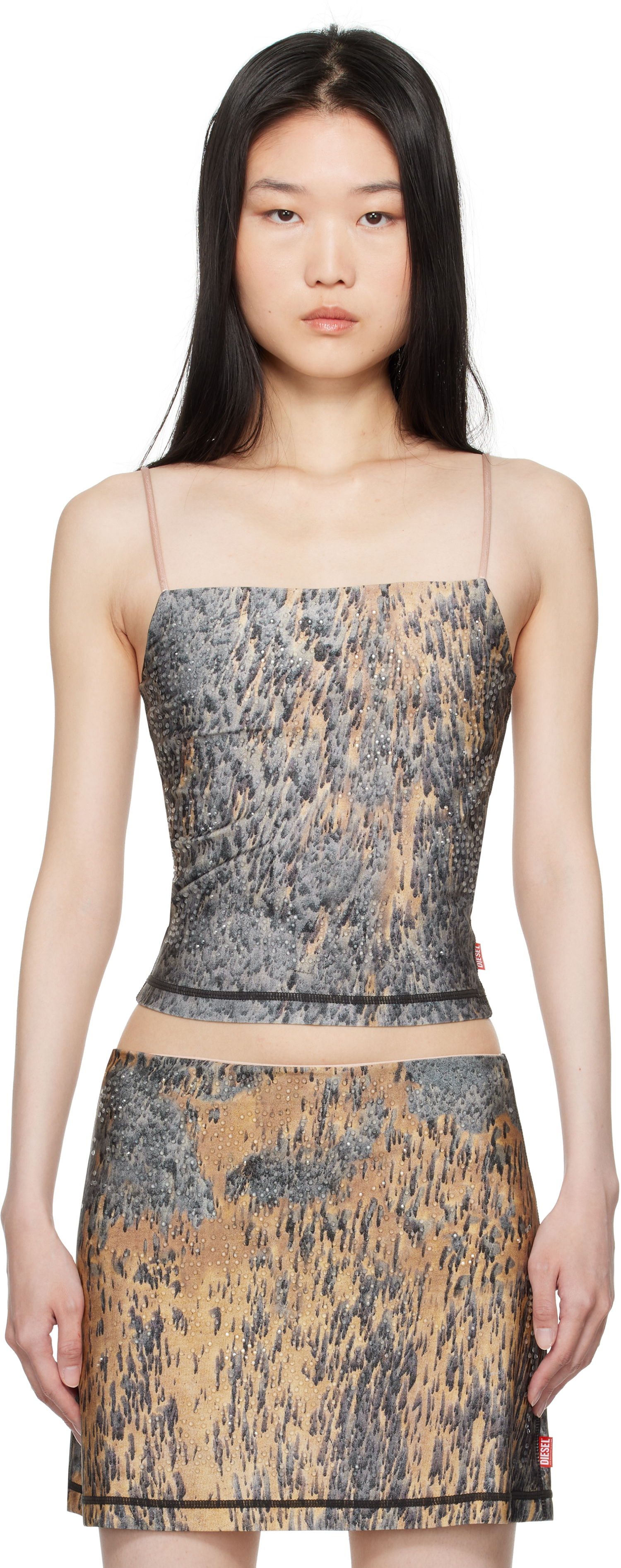 Crop Top Diesel Printed Rhinestone Tank Top Hnedá | A14459 0KMAQ, 0