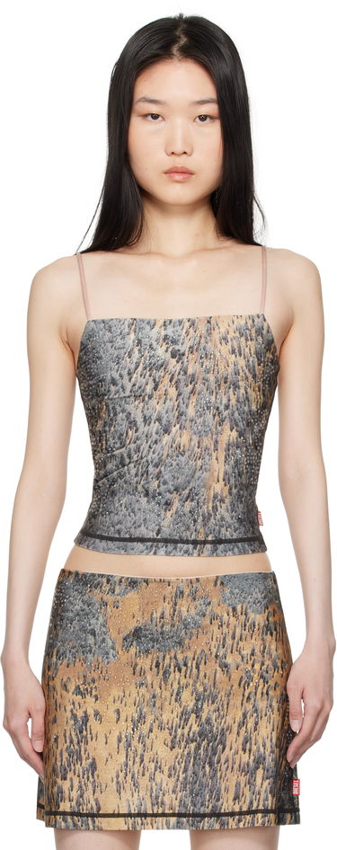 Crop Top Diesel Printed Rhinestone Tank Top Hnedá | A14459 0KMAQ, 0