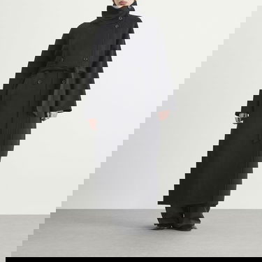 Kabáty Samsoe Samsoe Sahanne Double-Breasted Belted Long Coat with Stand Collar Čierna | F25300153-CLR000021, 2