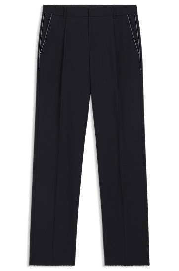 Nohavice BOSS Relaxed-Fit Virgin Wool Trousers Navy | 50545809