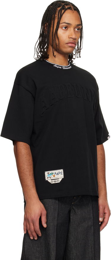 Tričko AAPE by A Bathing Ape Oversized Crewneck T-shirt with AAPEUNVS and Aape Universe Embroidery Čierna | AAPTEM1659XXNBKX, 1