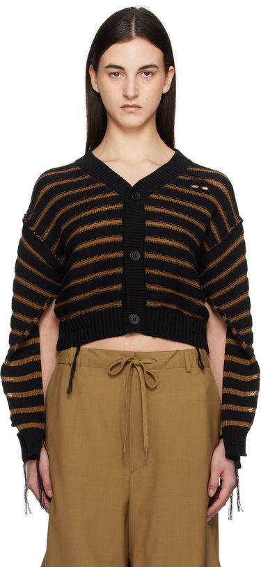 Sveter Maison Margiela MM6 Maison Margiela Striped Distressed V-Neck Cardigan Čierna | S52HP0025 M13080, 0