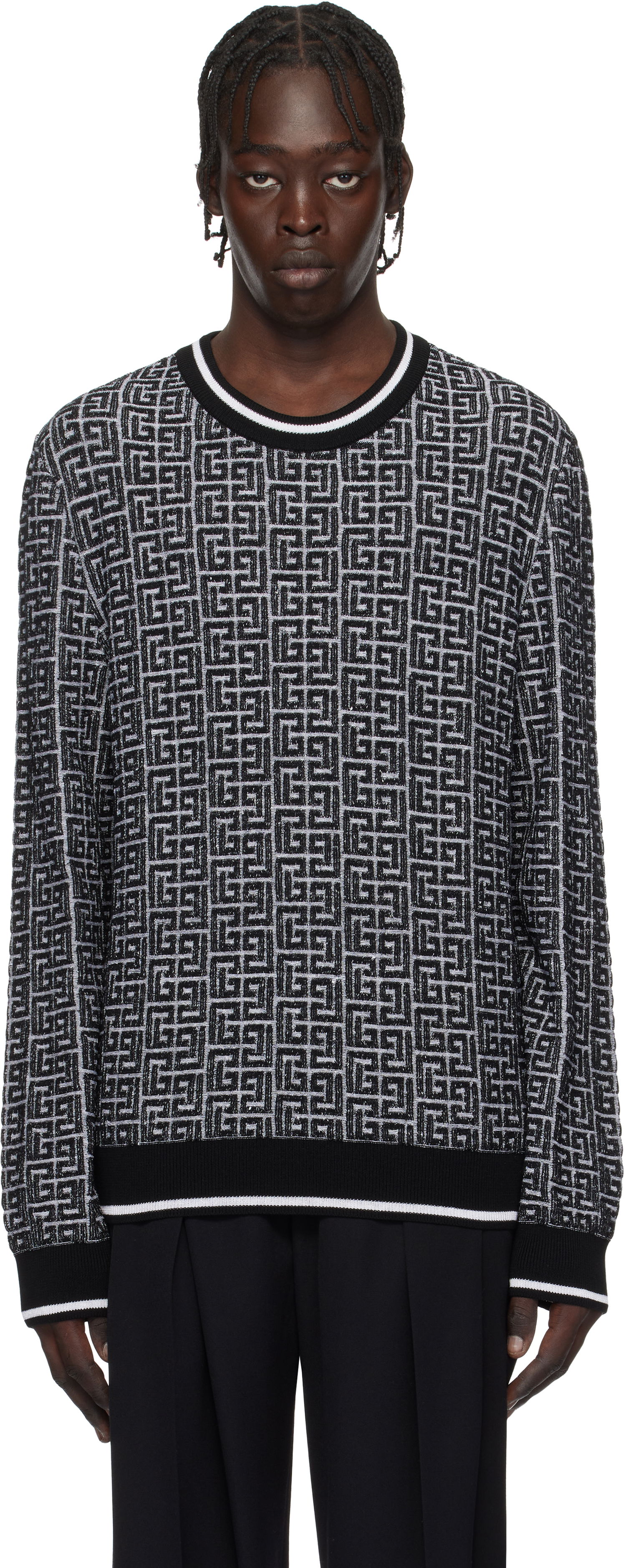 Sveter Balmain Geometric Knit Sweater Čierna | EH1KD000KI03, 0