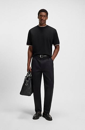 Tričko BOSS Cotton T-Shirt with Striped Cuffs Čierna | 50548012, 1