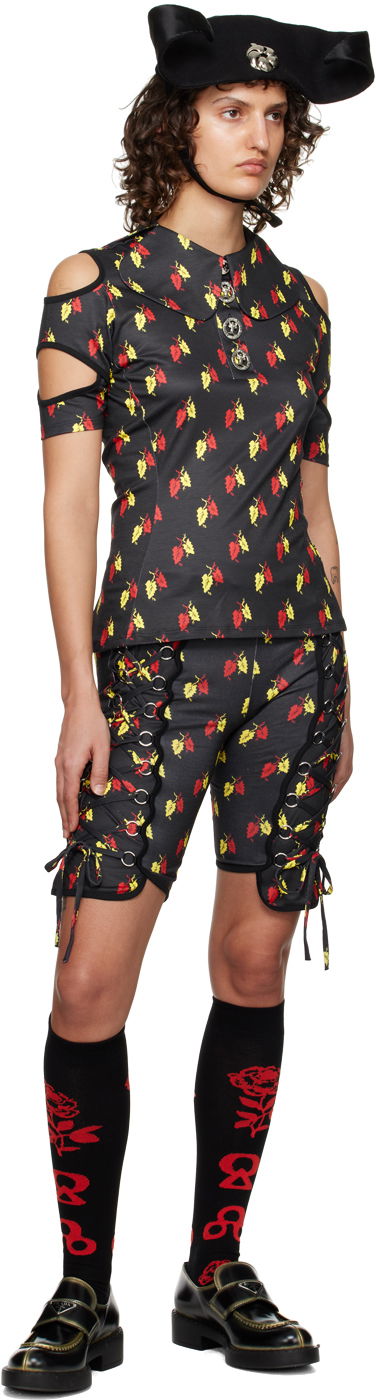 Leaf Print Cut-Out Polo