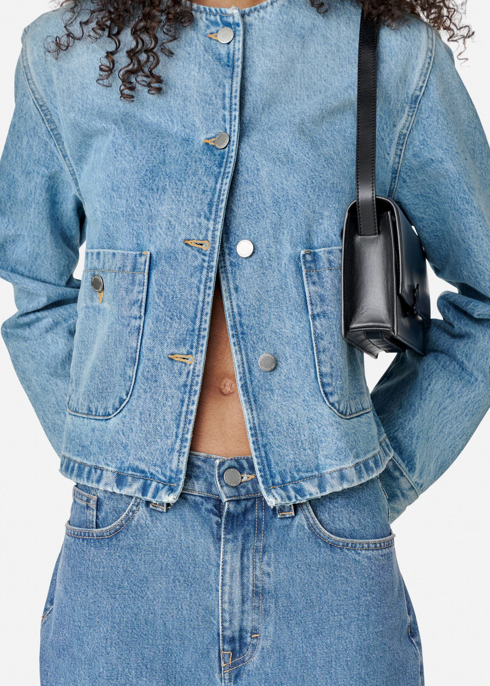 Collarless Denim Jacket