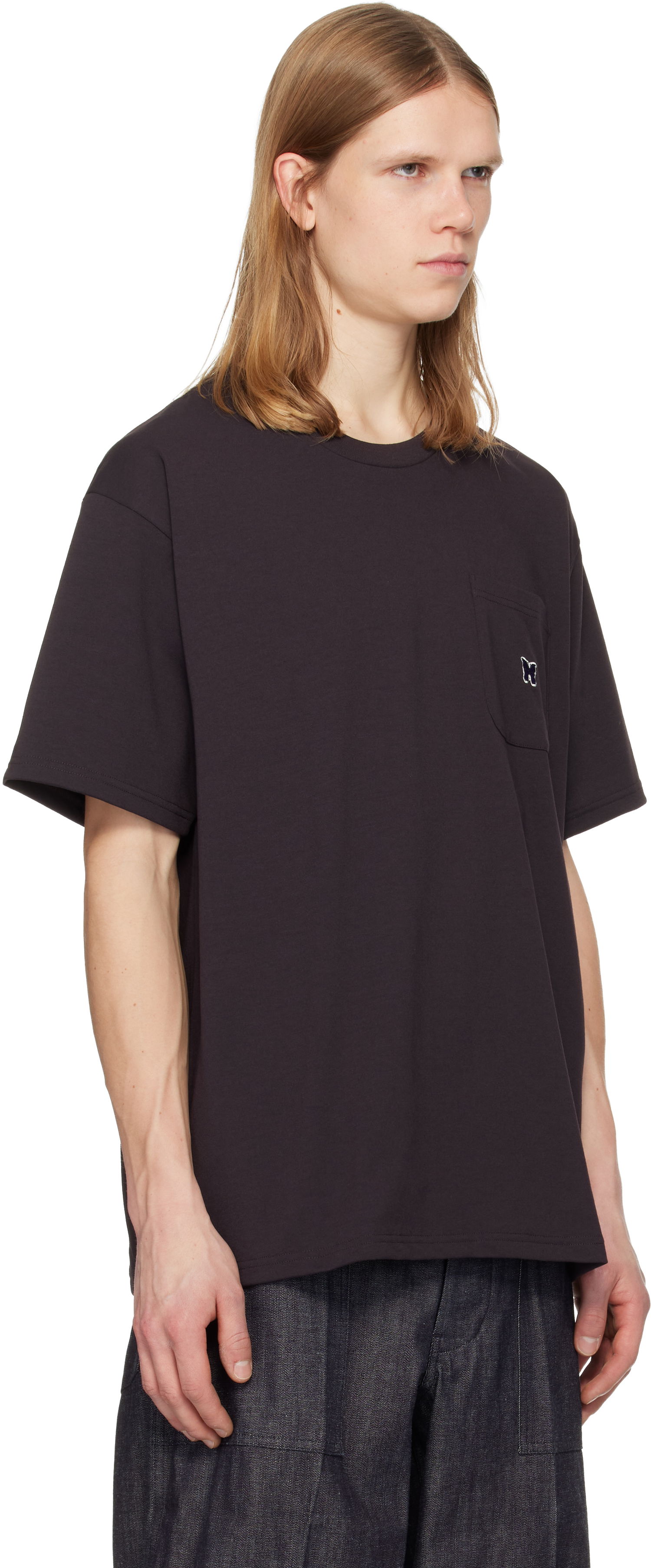 Tričko Needles Short Sleeve Crew Neck Pocket T-shirt with Embroidered Butterfly Čierna | QV362, 1