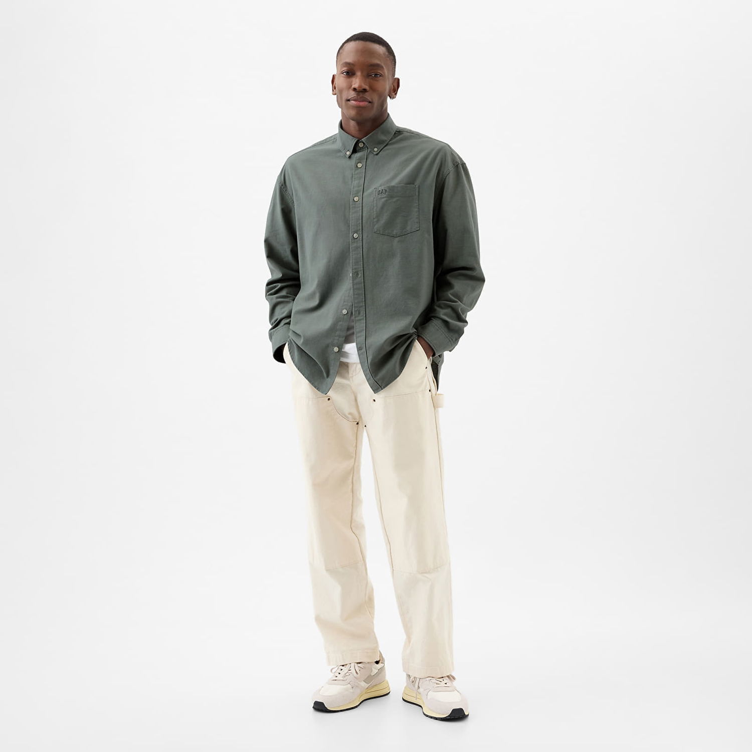 Košeľa GAP Longsleeve Standard-Fit Oxford Logo Shirt Laurel Wreath Green 17-6 Šedá | 887258-03, 1