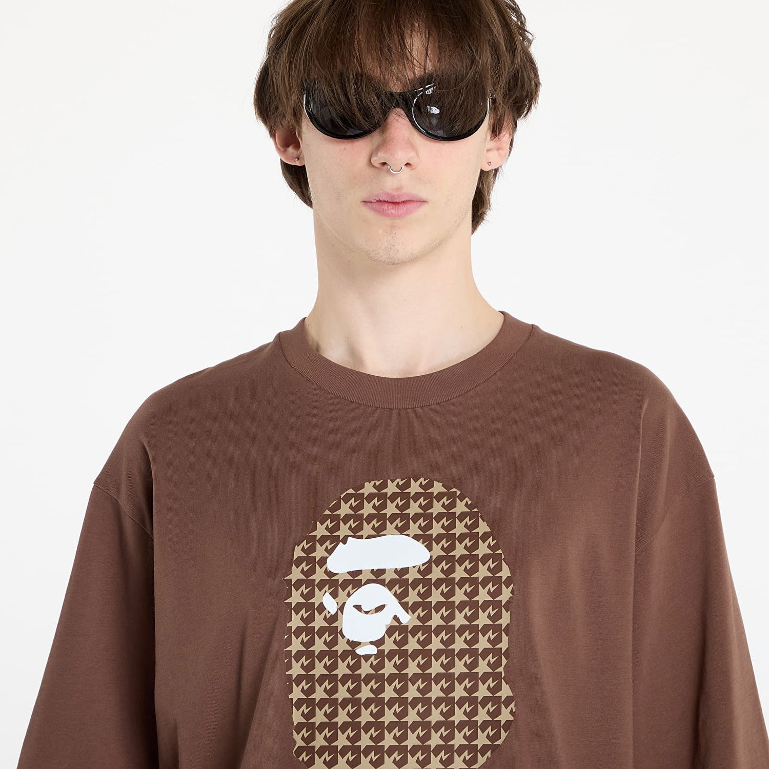Tričko BAPE A BATHING APE Sta Houndstooth By Bathing Ape Relaxed Fit Tee M Brown M Hnedá | 001TEK801329M BRW, 1