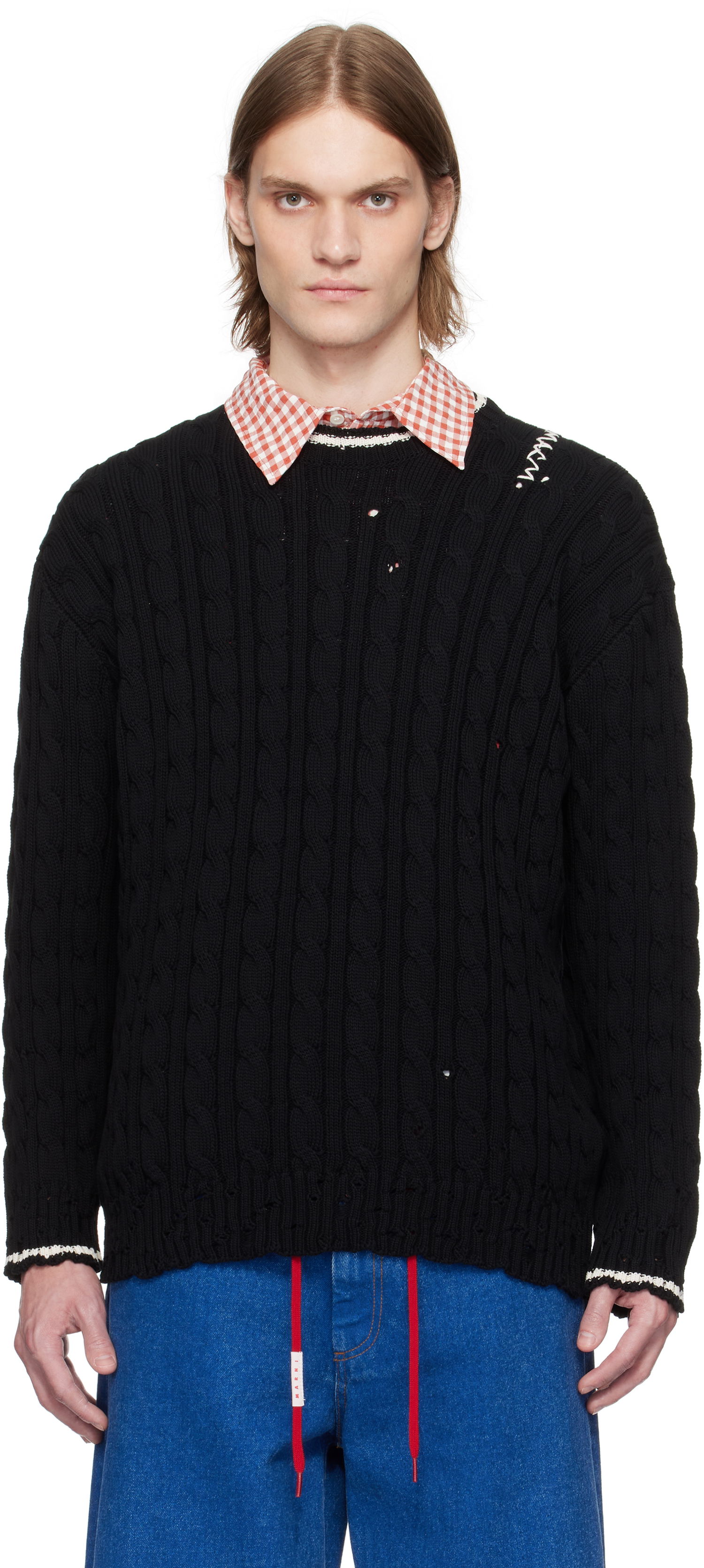 Sveter Marni Marni Dishevelled Cable Knit Sweater Čierna | POMG0071EQ UFC656, 0