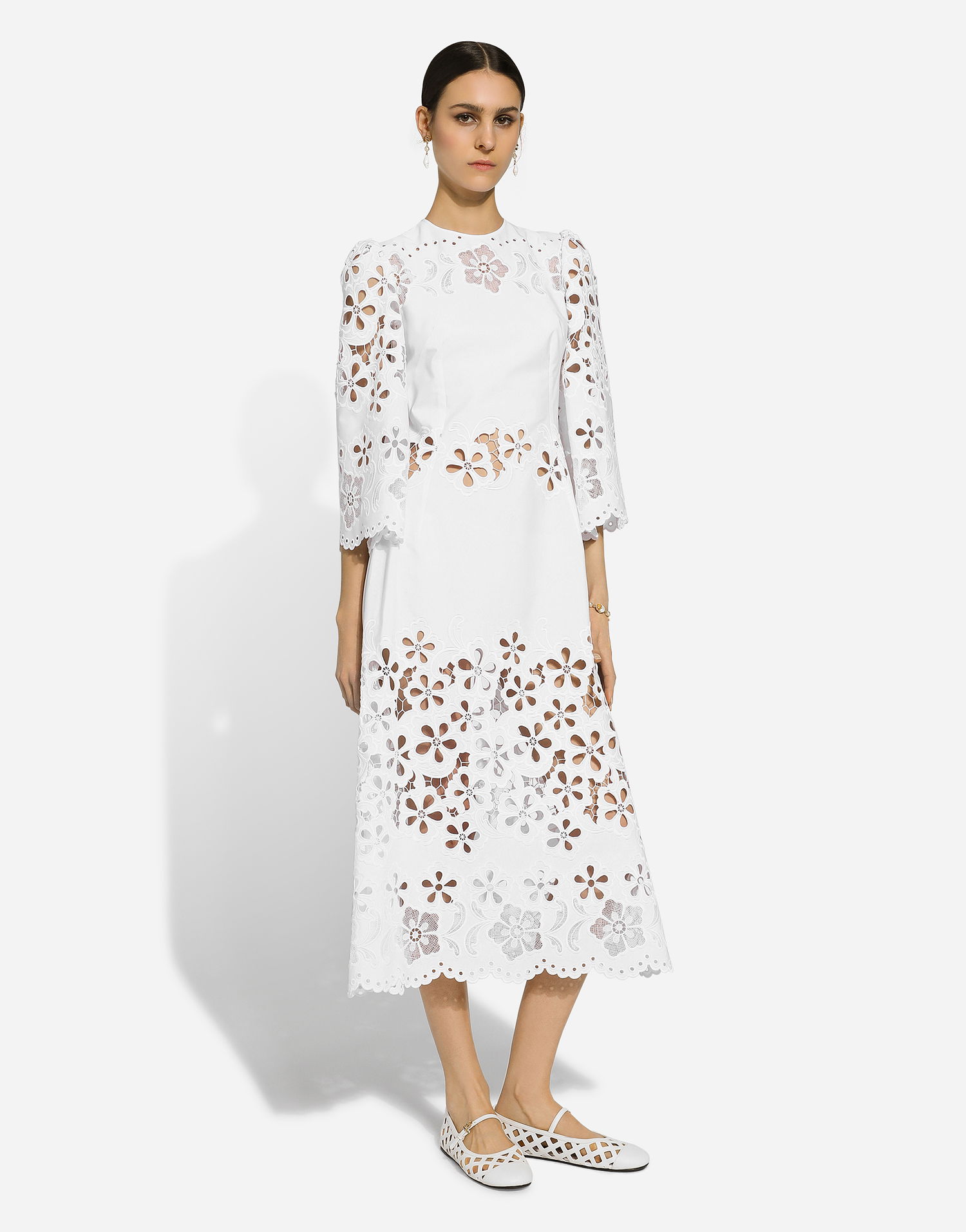 Šaty Dolce & Gabbana Cotton Calf-Length Dress With Cut-Out Detailing Biela | F6JIFZGDCJTW0800, 1