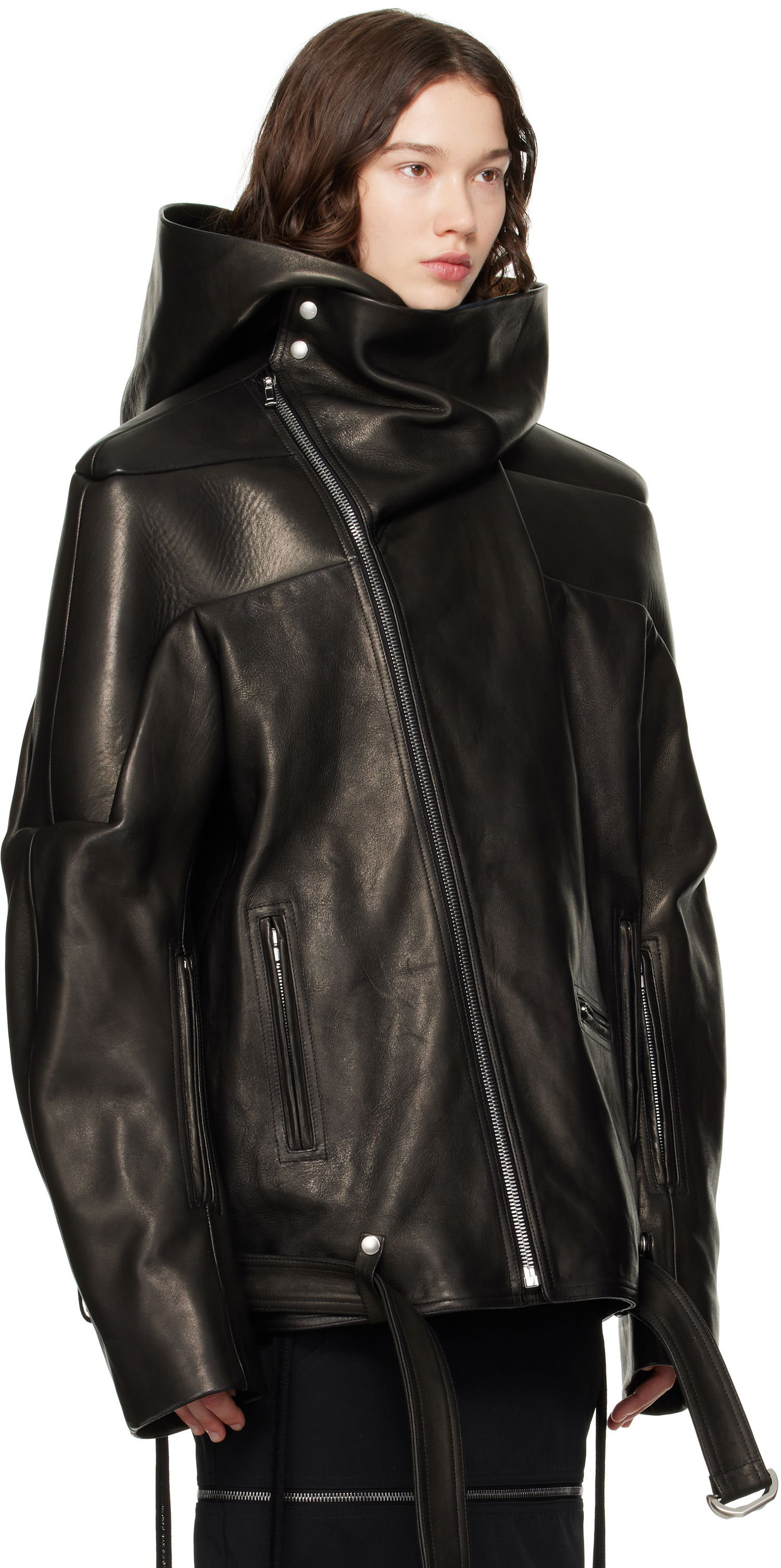 Bunda Rick Owens Rick Owens Hollywood Jumbo Stooges Cropped Leather Jacket Čierna | RO01E7782 LNV, 1
