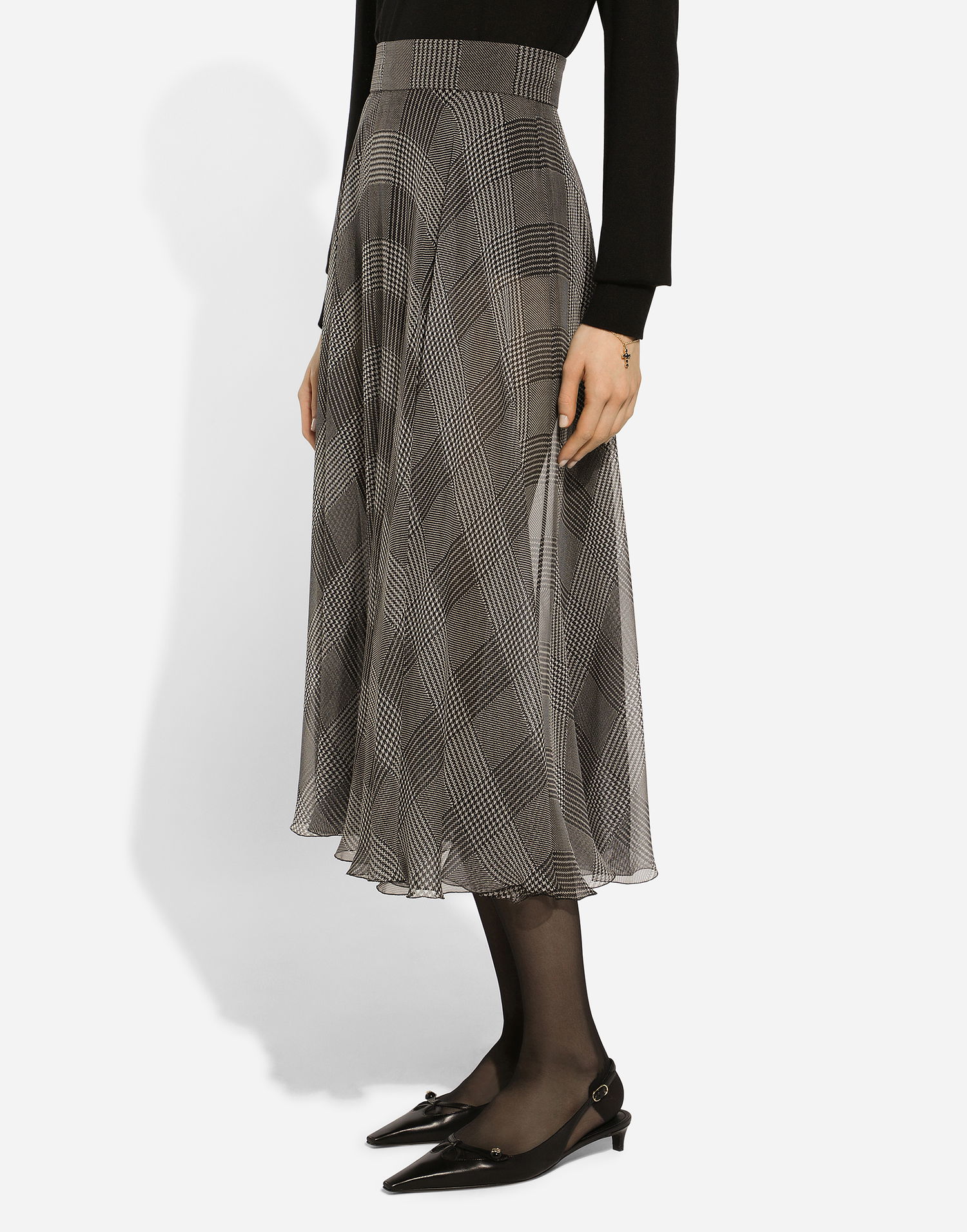 Sukňa Dolce & Gabbana Dolce & Gabbana Silk Chiffon Calf-Length Circle Skirt with Glen Plaid Print Hnedá | F4CSOTIS1WDHH5GW, 1