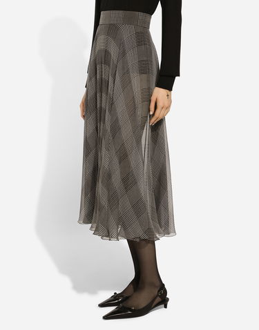 Sukňa Dolce & Gabbana Dolce & Gabbana Silk Chiffon Calf-Length Circle Skirt with Glen Plaid Print Hnedá | F4CSOTIS1WDHH5GW, 1