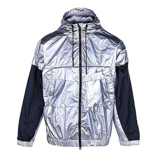 Vetrovka Nike Contrast Stitching Hooded Windproof Jacket Metalická | DD2886-095