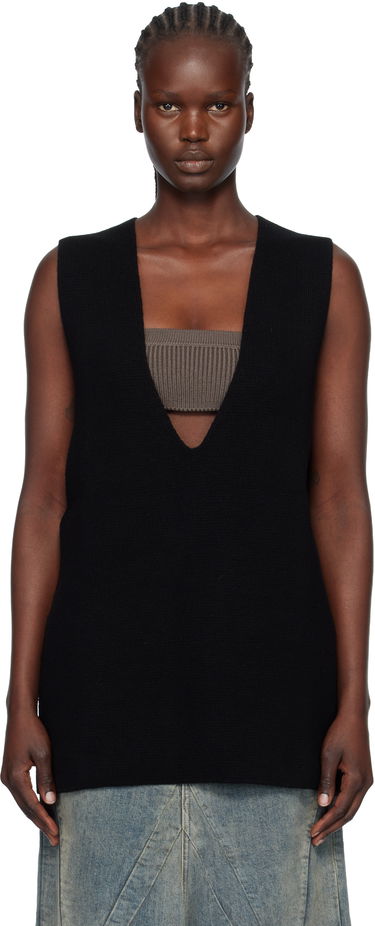 Tielko Rick Owens Concordians Deep V-Neck Knit Tank Top with Ribbed Bandeau Čierna | RP02E4658 CHWSR, 0