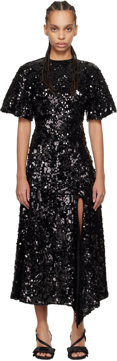 Šaty GANNI GANNI Velvet Sequin Maxi Dress Čierna | T4044, 0