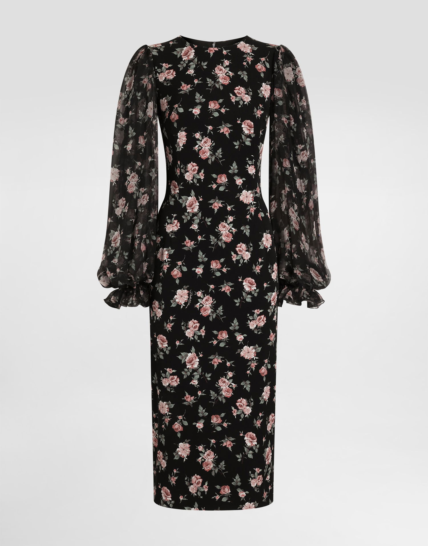 Šaty Dolce & Gabbana Vintage Roses-print Charmeuse Midi Dress with Sheer Puffed Sleeves Rôznofarebný | F611DTFSA8CHN5XQ, 0