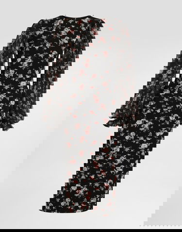 Šaty Dolce & Gabbana Vintage Roses-print Charmeuse Midi Dress with Sheer Puffed Sleeves Rôznofarebný | F611DTFSA8CHN5XQ, 0