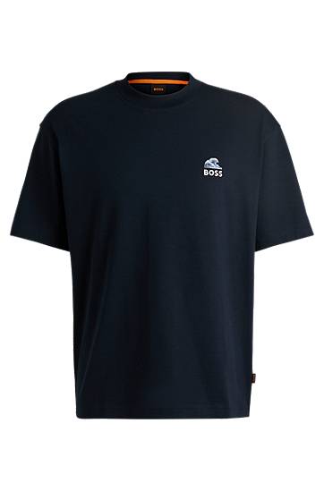 Tričko BOSS BOSS Slub-Cotton T-Shirt with Wave Graphic Navy | 50540520, 0