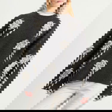 Sveter GANNI GANNI Crochet Flowers Knitted Jumper Šedá | K2624-252, 2