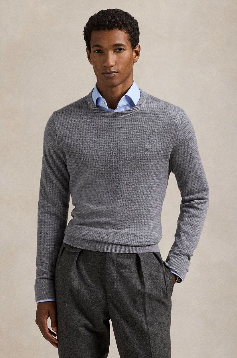 Sveter Polo by Ralph Lauren Textured Crew Neck Sweater Šedá | 710949280