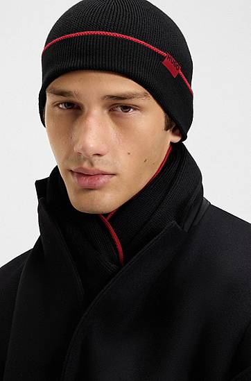 Kulicha BOSS Knitted wool hat and scarf set with contrast trim Čierna | 50517757, 1