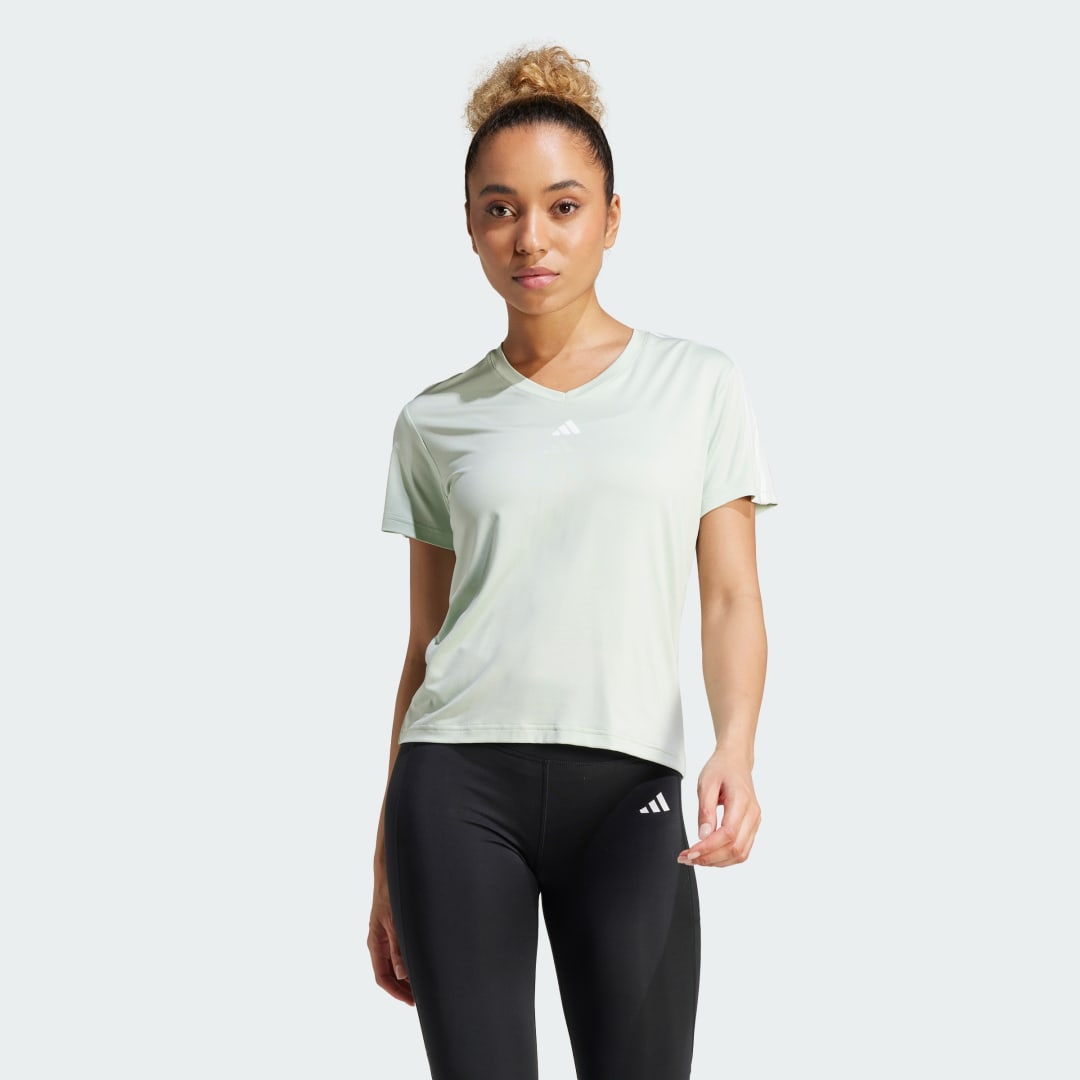 Tričko adidas Performance AEROREADY Designed 2 Move 3-Stripes Sport V-Neck Tee Zelené | JC6709, 0