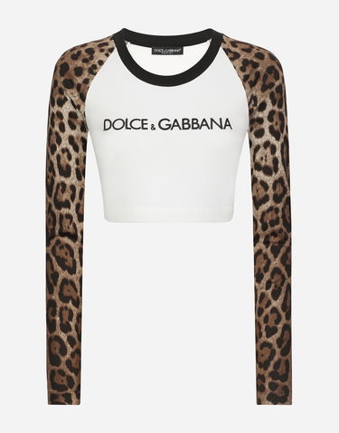 Crop Top Dolce & Gabbana Long-sleeved T-shirt With Logo Biela | F8U47ZGDBZVW0111, 0