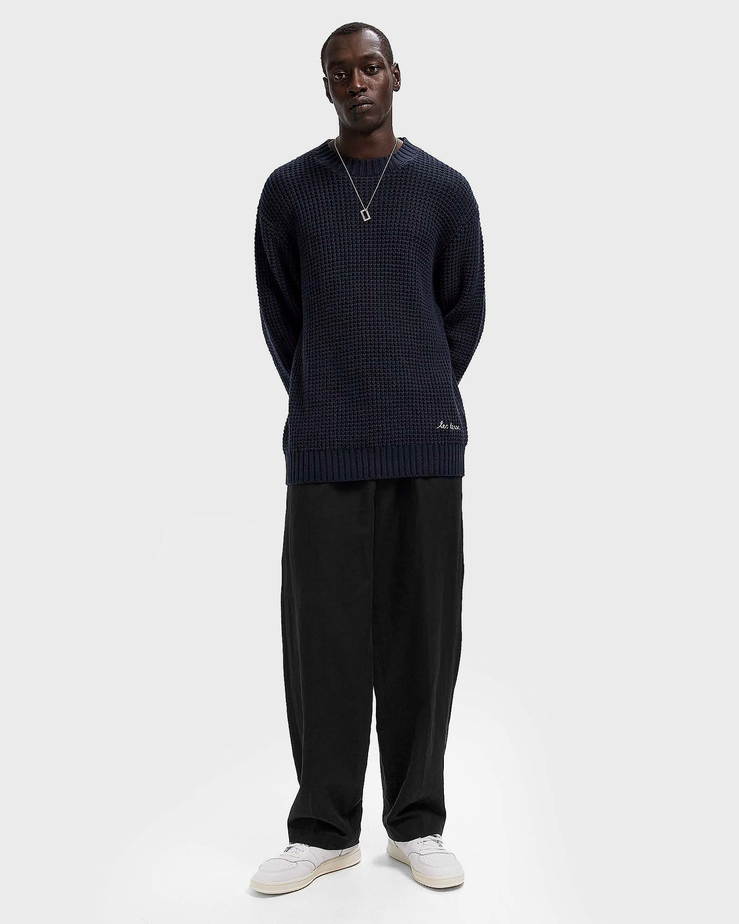 Sveter Les Deux Waffle Crewneck Knit Navy | 1000570-460, 1