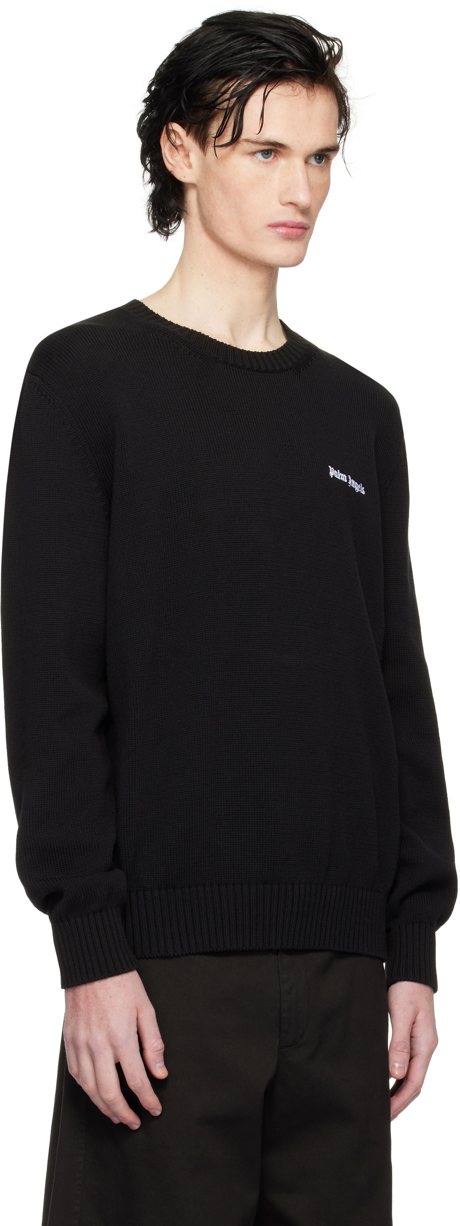 Sveter Palm Angels Logo Embroidered Sweater Čierna | PMHE027C99KNI0021003, 1