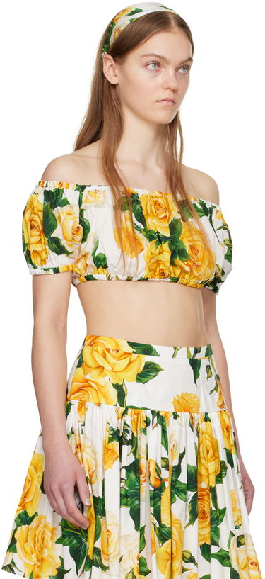 Crop Top Dolce & Gabbana Dolce&Gabbana Floral Off-The-Shoulder Crop Top Biela | F755RT HS5NK, 1