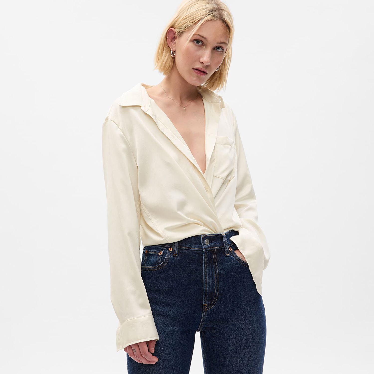 Košeľa GAP Shirt Satin Boyfriend Shirt Stone M Béžová | 742560-02, 0
