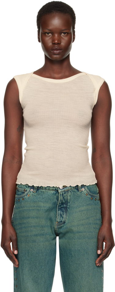 Tielko Baserange Ribbed Knit Cap Sleeve Tank Top Béžová | TODI-WO-SP25, 0