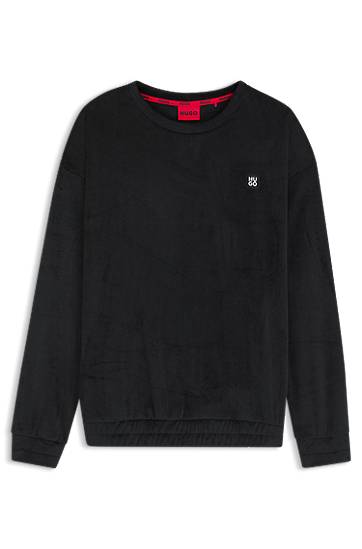 Mikina BOSS Ribbed-velvet sweatshirt with stacked logo Čierna | 50549837