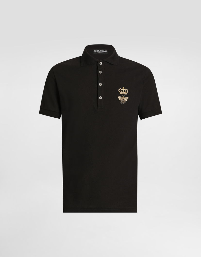 Polo tričko Dolce & Gabbana Cotton Piqué Polo Shirt With French Wire Patch Čierna | G8LZ1ZG7WURN0000