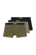 Three-pack of stretch-cotton trunks with patterned and solid designs and logo waistbands