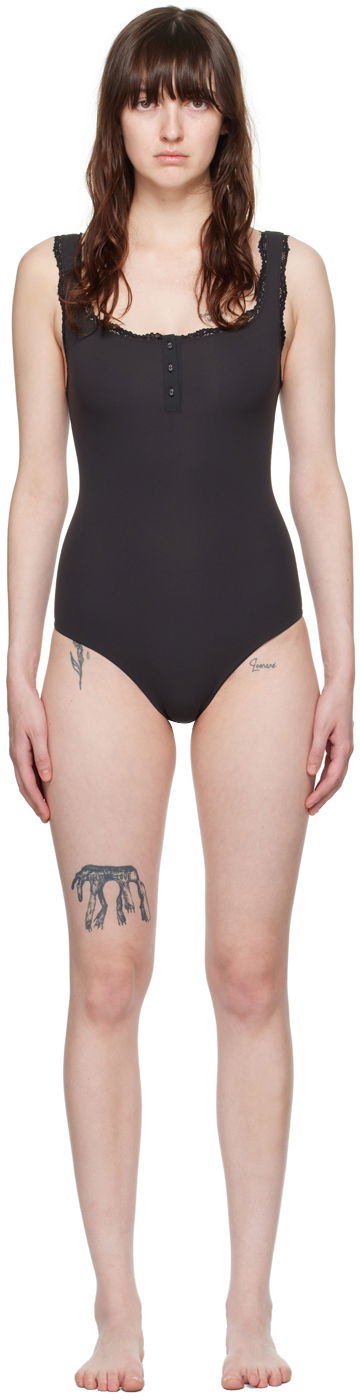 Body SKIMS SKIMS Fits Everybody Lace Henley Bodysuit Čierna | BD-BRF-5381W, 0