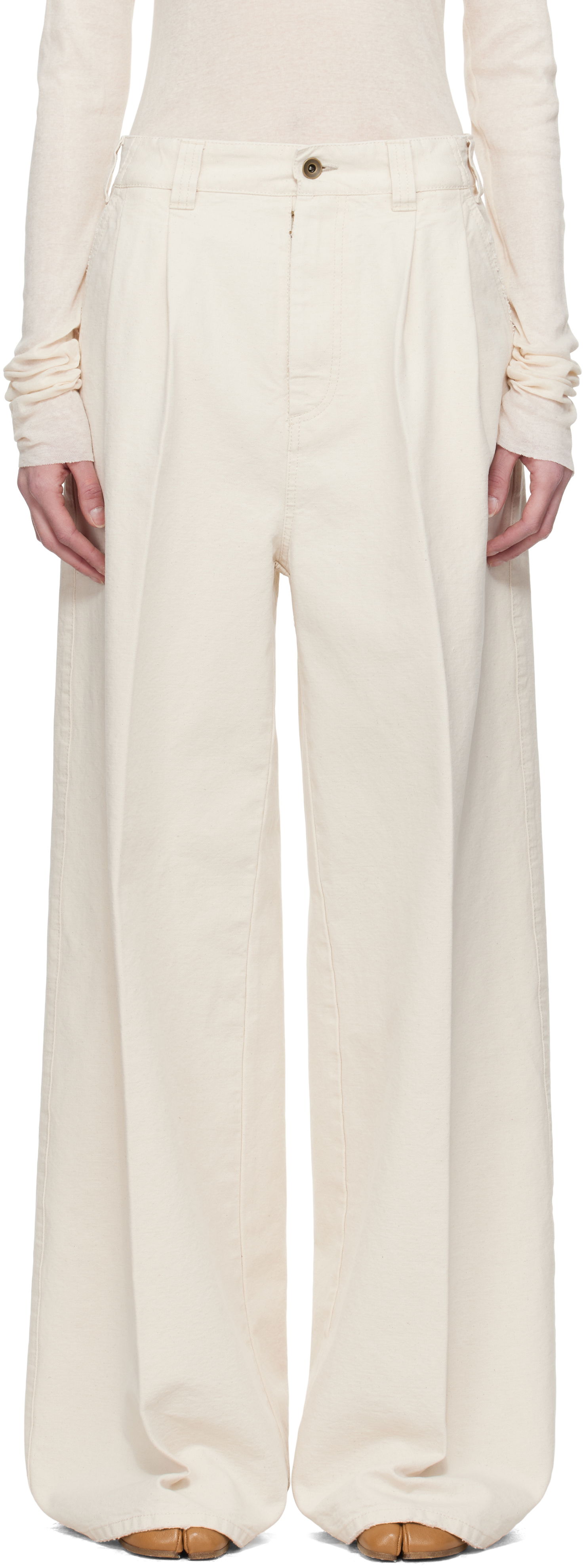 Nohavice Maison Margiela Maison Margiela Pleated Wide-Leg Jeans Biela | S51KA0605 M35261, 0